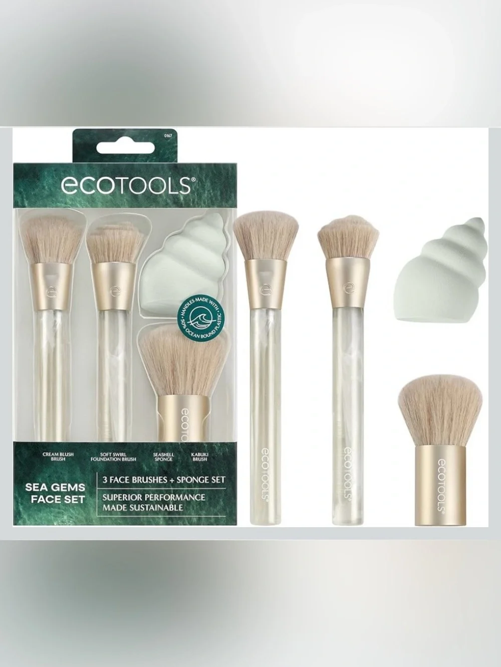 EcoTools Sea Gems Face Makeup Brush & Sponge 4 Piece Set